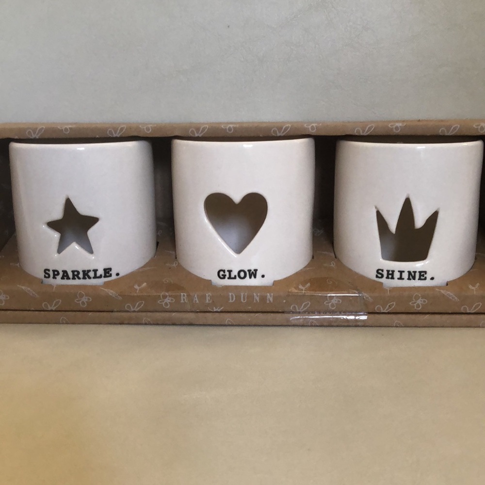 NIB Rae Dunn “SPARKLE, GLOW, SHINE” Candleholders